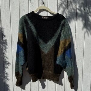 ESCADA Women's Black, Blue, and Brown Sweater Vintage from 80’s/90’s